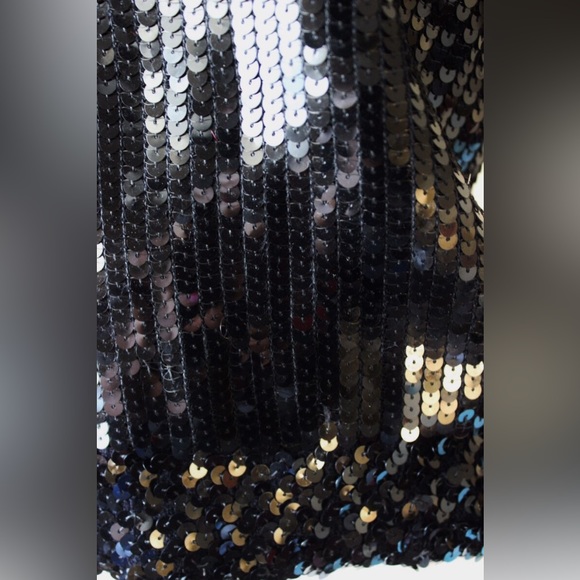 Saks 5th Ave vintage 1980s black sequin tank with rhinestone straps. Silk lining - Picture 6 of 6